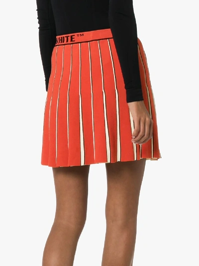 Shop Off-white Logo-printed Pleated Skirt In Red