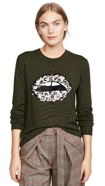 Shop Markus Lupfer Natalie Sequin Leopard Lip Sweater In Khaki