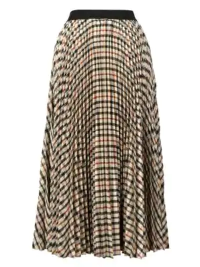 Shop Maje Johnny Pleated Check Midi Skirt In Brown