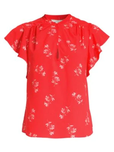 Shop Joie Marline Floral Flutter-sleeve Blouse In Poppy