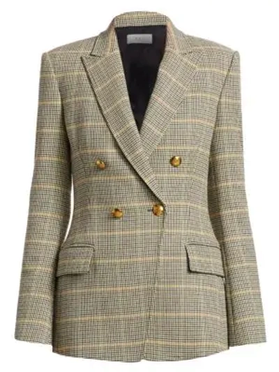 Shop A.l.c Sedgwick Plaid Double Breasted Blazer In Green Cream Yellow