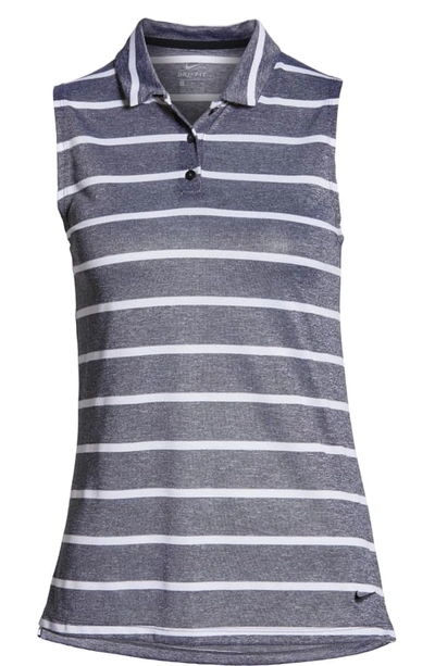 Shop Nike Dri-fit Stripe Sleeveless Polo In Light Blue/white