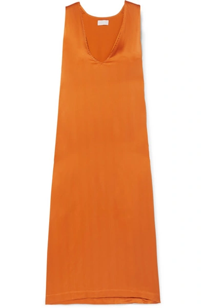 Shop Asceno Washed-silk Midi Dress In Orange