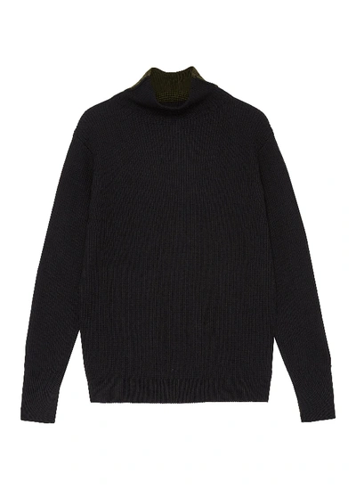 Shop Barena Venezia Colourblock Back Virgin Wool Rib Knit Turtleneck Sweater