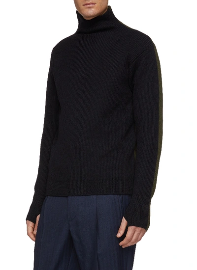 Shop Barena Venezia Colourblock Back Virgin Wool Rib Knit Turtleneck Sweater