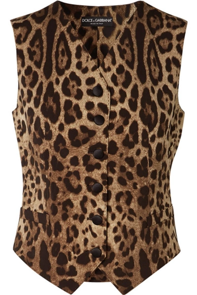Shop Dolce & Gabbana Leopard-print Wool-blend Vest In Brown