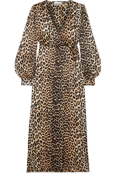 ganni silk leopard dress