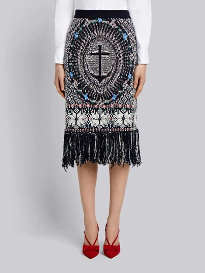 Shop Thom Browne Wool Blend Anchor Embroidery Pencil Skirt In Blue