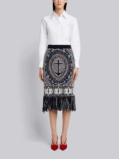 Shop Thom Browne Wool Blend Anchor Embroidery Pencil Skirt In Blue