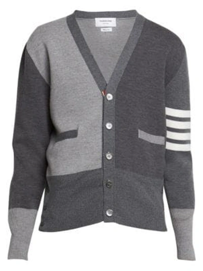 Shop Thom Browne Cashmere Colorblock Cardigan Sweater In Tonal Grey