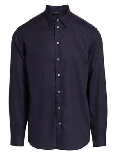 Shop Emporio Armani Geometric Jacquard Pattern Sport Shirt In Navy