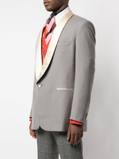 Shop Gucci Satin Lapel Tuxedo Jacket In Grey