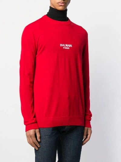 Shop Balmain Wool Logo Sweater Red