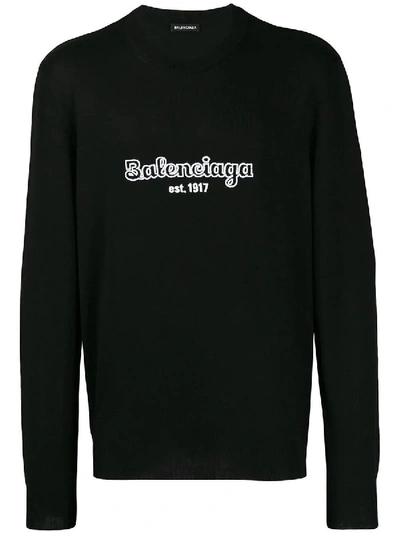 Shop Balenciaga Est.1917 Logo Crewneck Sweater Black