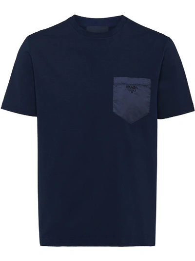 Shop Prada Contrast Pocket T-shirt In Blue
