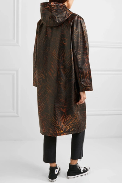 Shop Ganni Tiger-print Matte-tpu Raincoat In Brown