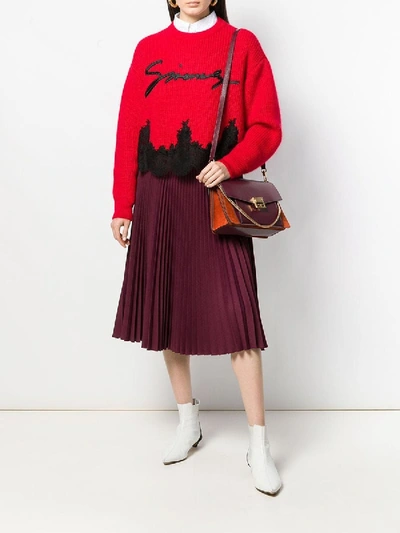 Shop Givenchy Pop Red Lace Hem Jumper