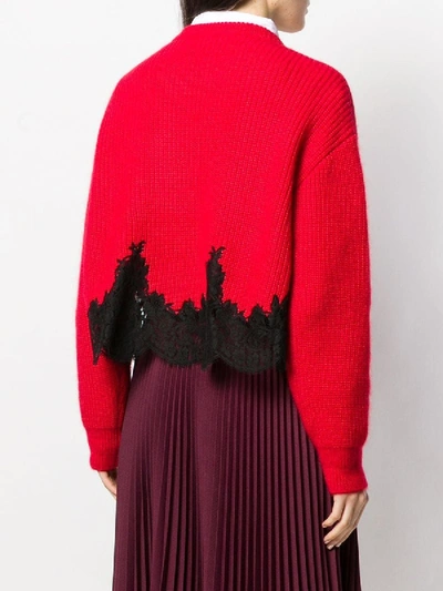 Shop Givenchy Pop Red Lace Hem Jumper