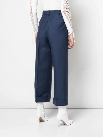 Shop Fendi High Waist Mohair Pleated Trousers In Blue