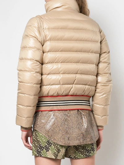 Shop Burberry Detachable Sleeve Icon Stripe Puffer Jacket In Neutral