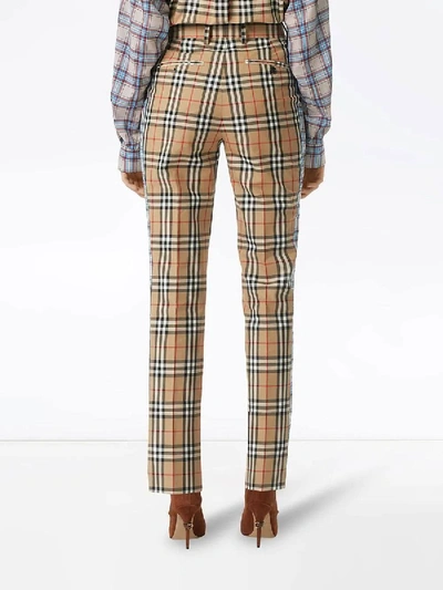 Shop Burberry Straight Fit Contrast Check Cotton Trousers In Multicolor
