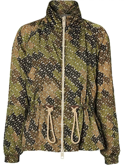 Shop Burberry Monogram Print Nylon Funnel Neck Jacket