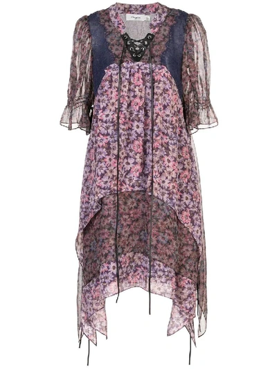 Shop Coach Purple Floral Short Sleeve Dress
