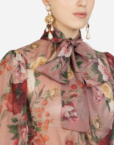 Shop Dolce & Gabbana Blouse In Baroque Rose-print Chiffon In Multi-colored