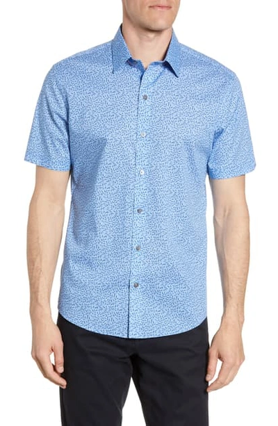 Shop Zachary Prell Paige Regular Fit Short Sleeve Button-up Shirt In Blue