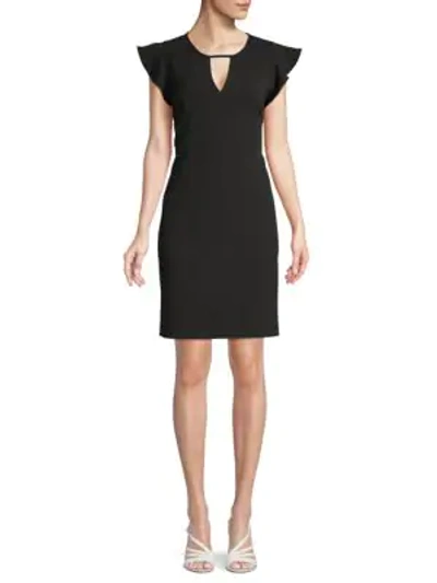 Shop Vince Camuto Flutter-sleeve Mini Dress In Rich Black