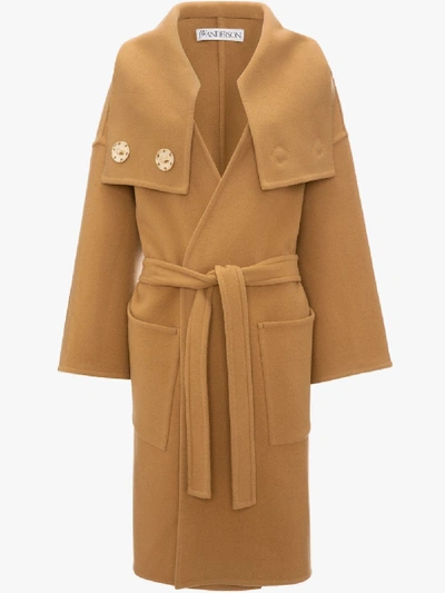 Shop Jw Anderson Wrap Coat With Oversized Collar In Brown