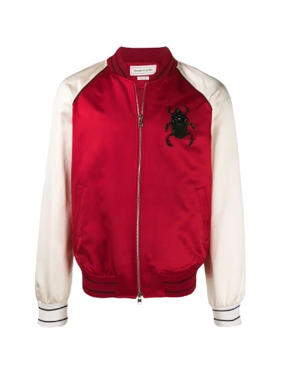 Shop Alexander Mcqueen Beetle Embroidered Bomber Jacket In Red