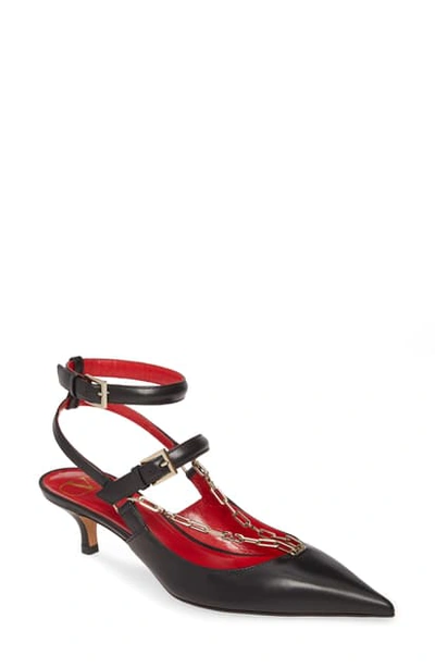 Shop Valentino Chain Ankle Strap Pump In Black Leather