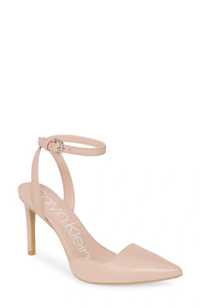 Shop Calvin Klein Raffaela Ankle Strap Stiletto Pump In Nude Leather