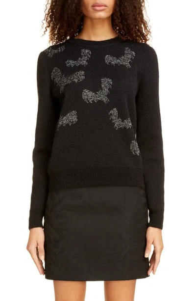 Shop Saint Laurent Shimmer Bat Jacquard Sweater In Noir/ Argent