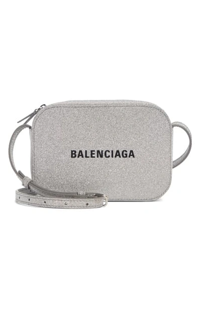 Shop Balenciaga Large Everyday Glitter Calfskin Camera Bag In Silver