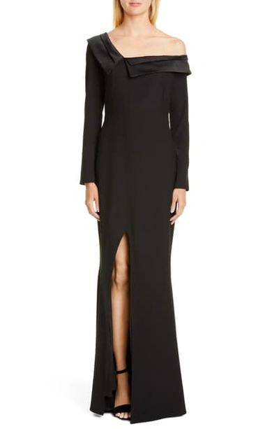 Shop Zac Zac Posen Susan One-shoulder Long Sleeve Gown In Black