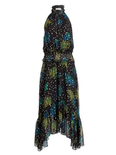 Shop A.l.c Kaia Floral Fil Coupe Midi Dress In Black Green Yellow