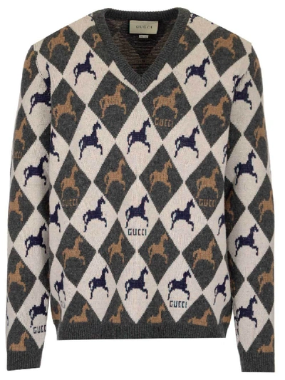 Shop Gucci Jacquard Knitted Jumper In Multi