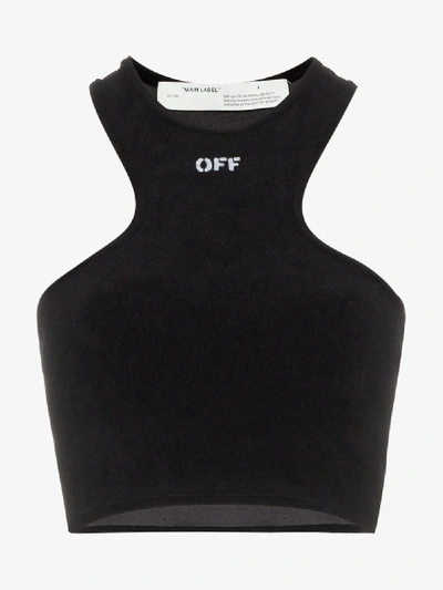 Shop Off-white Logo Print Terry Bralette In Black