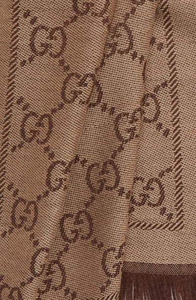 Shop Gucci Gg Jacquard Wool Scarf In Lt.brwn/ Dk.brown