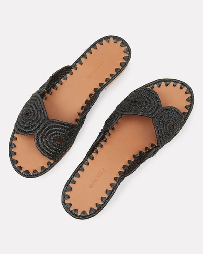 Shop Carrie Forbes Miringi Flat Raffia Sandals In Black