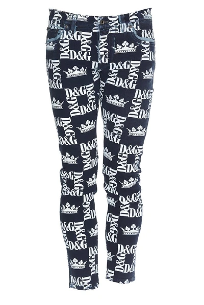 Shop Dolce & Gabbana All Over Logo Skinny Fit Jeans In Multi