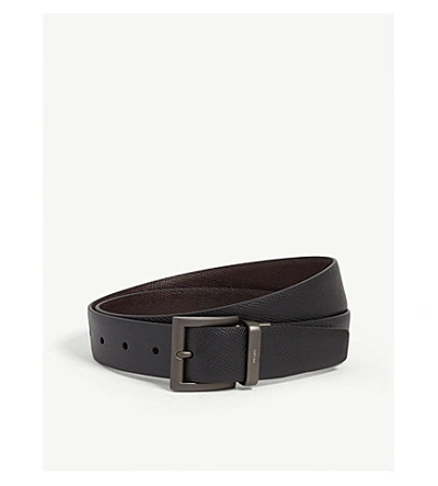 Shop Prada Textured Leather Belt In Black Brown