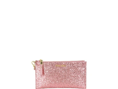 Shop Miu Miu Logo Glitter Clutch Bag In Pink