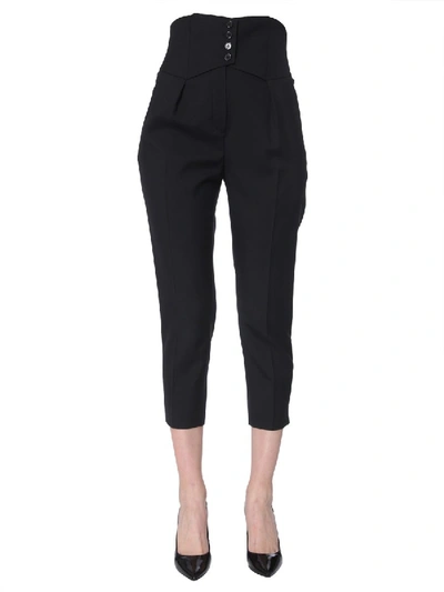 Shop Saint Laurent High Wasted Cropped Pants In Black