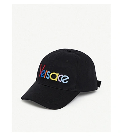 Shop Versace Logo-embroidered Cotton Baseball Cap In Black Multi