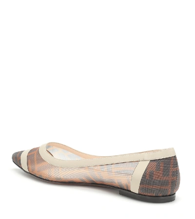 Shop Fendi Leather-trimmed Ballet Flats In Beige