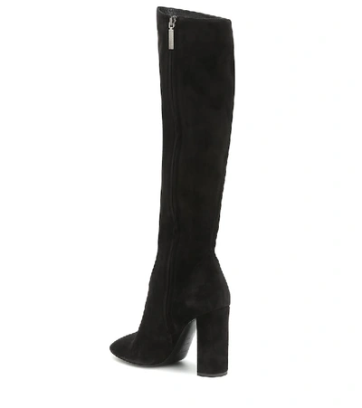 Shop Saint Laurent Lou 105 Suede Knee-high Boots In Black