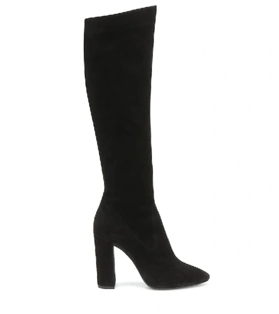 Shop Saint Laurent Lou 105 Suede Knee-high Boots In Black